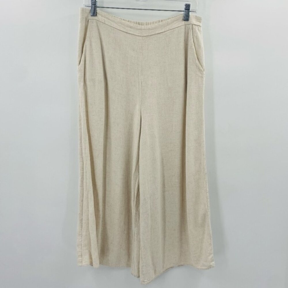 Love In High Rise Linen Cotton Blend Wide Leg Crop Pants Cream Size Large